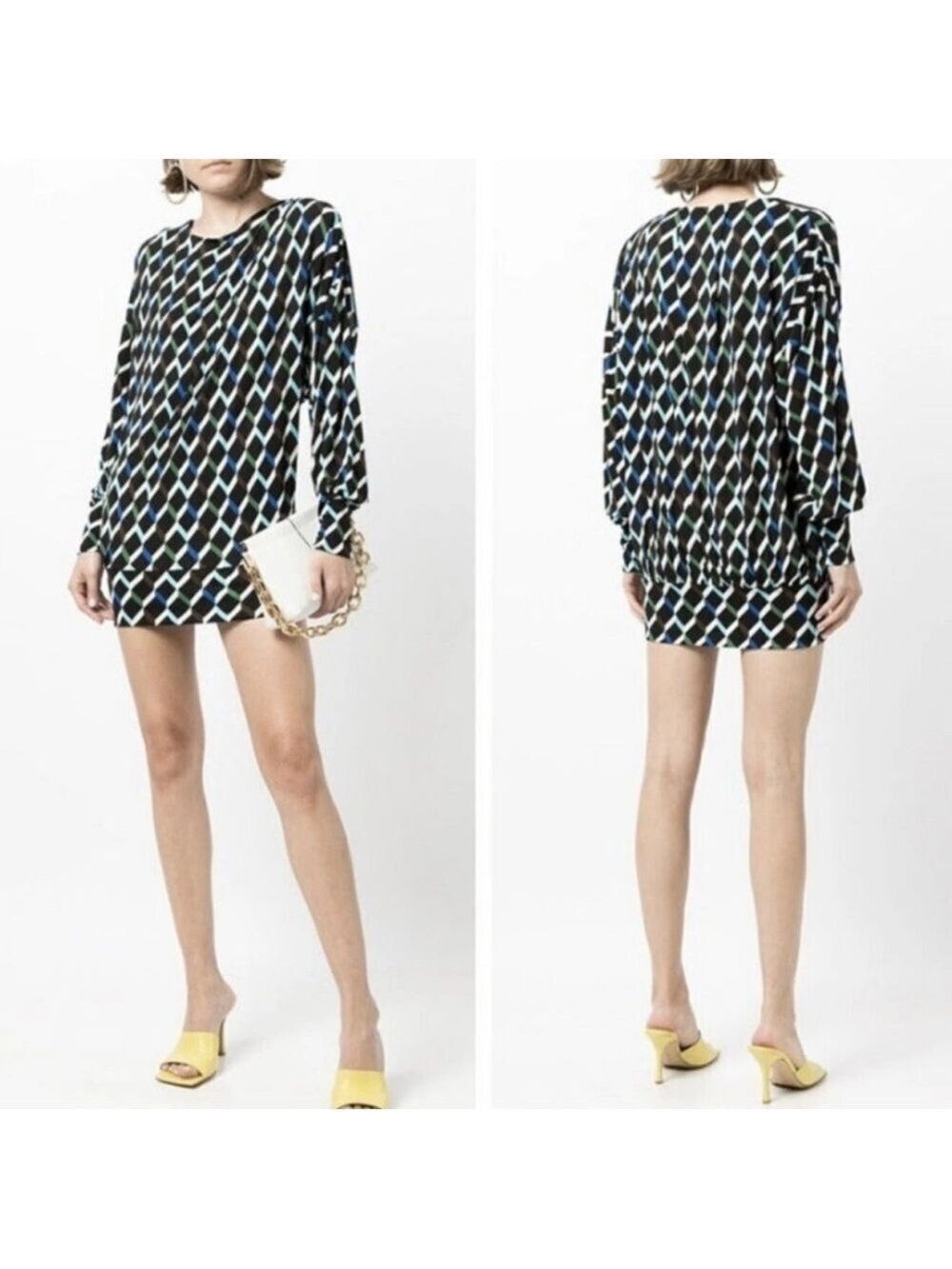 DVF Reese Geometric Oversized Matte Stretch Jersey Tunic Dress Size Small